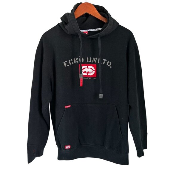 Vintage Y2K Ecko Unltd Full Zip Hoodie Black Oversized Embroidered Size Med - Picture 1 of 11